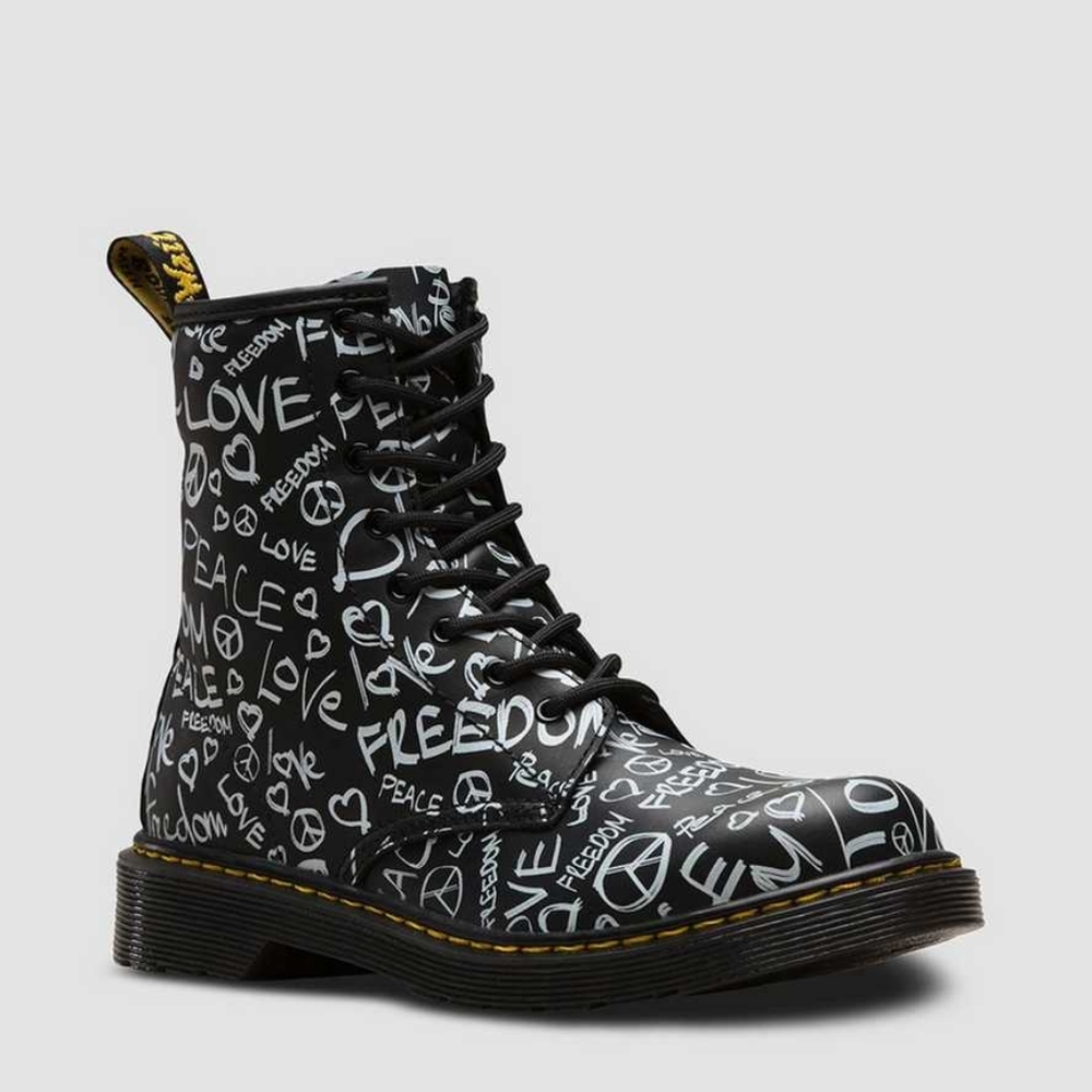 Peace and Love Doc Martens Youth 1460 Script Unisex US Size 11 (Youth)